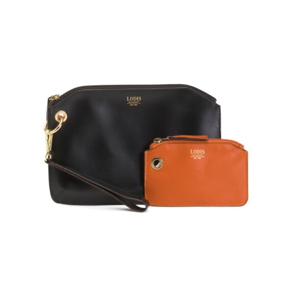 LODIS Black/Pink Leather Clutch With Card Case - Picture 1 of 2